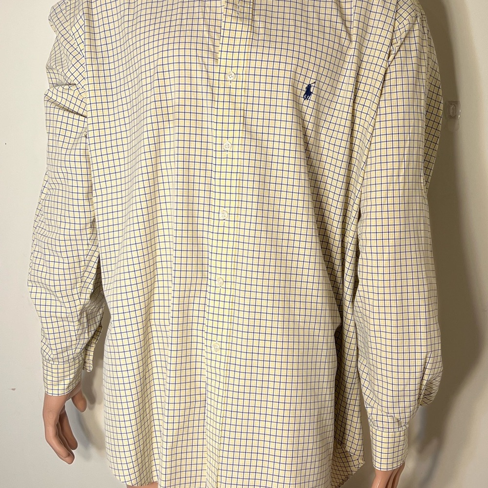 Ralph Lauren men’s dress shirt size XL yellow with blue stripes long sleeves